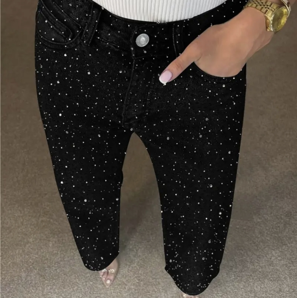 Black Rhinestone Women's Jeans